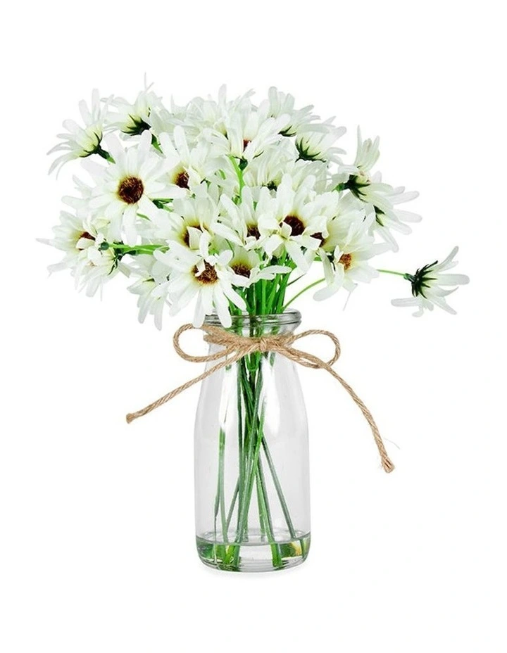Artificial Chrysanthemum in Glass Vase New Plants & Pots in White/Green image 1