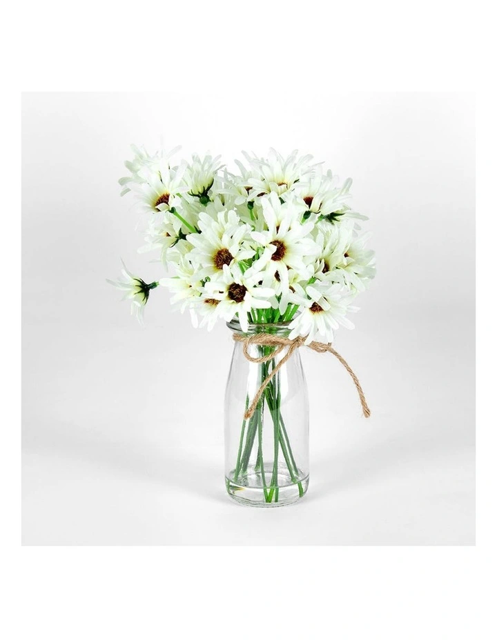 Artificial Chrysanthemum in Glass Vase New Plants & Pots in White/Green image 2