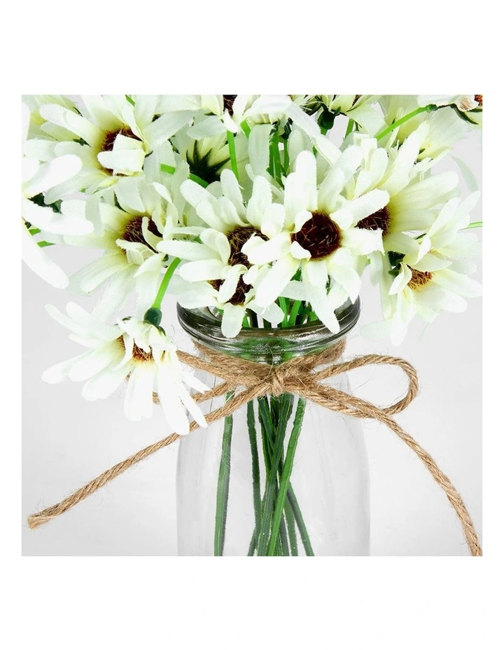 Artificial Chrysanthemum in Glass Vase New Plants & Pots in White/Green image 3