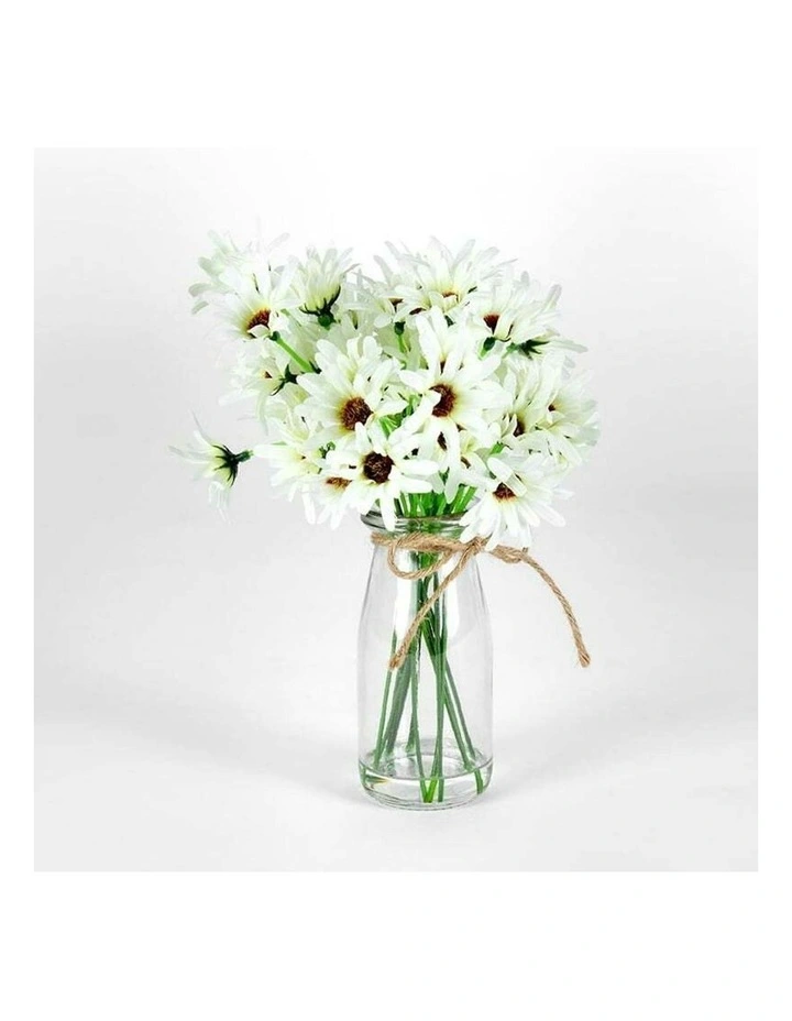 Artificial Chrysanthemum in Glass Vase New Plants & Pots in White/Green image 5