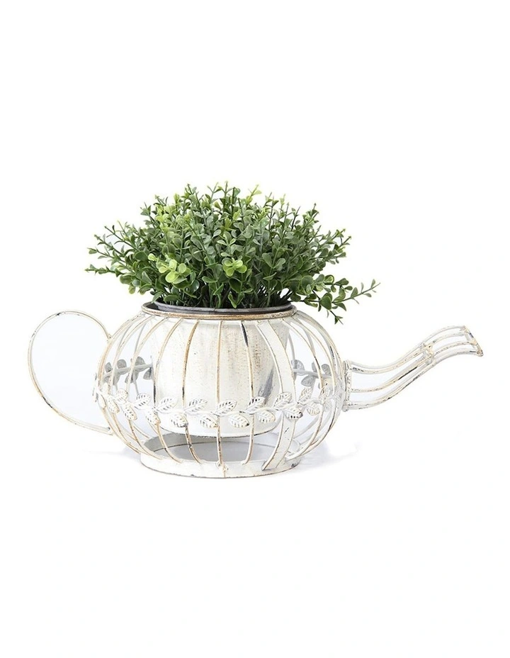 Willow & Silk Antique White Teapot Planter image 2