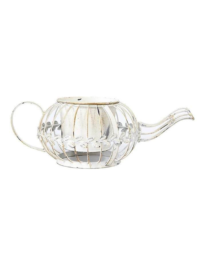 Willow & Silk Antique White Teapot Planter image 3