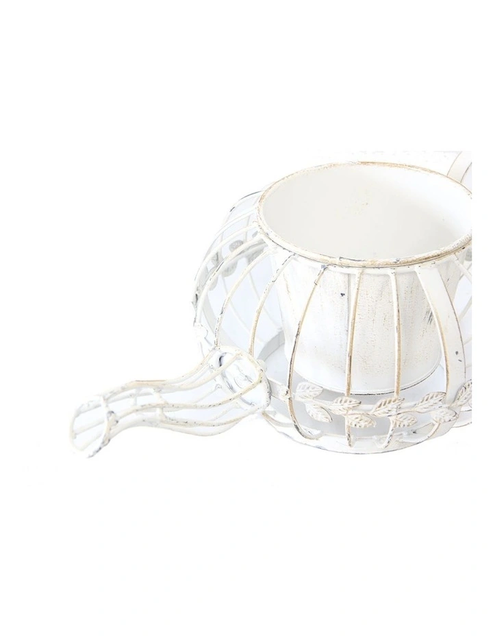 Willow & Silk Antique White Teapot Planter image 4