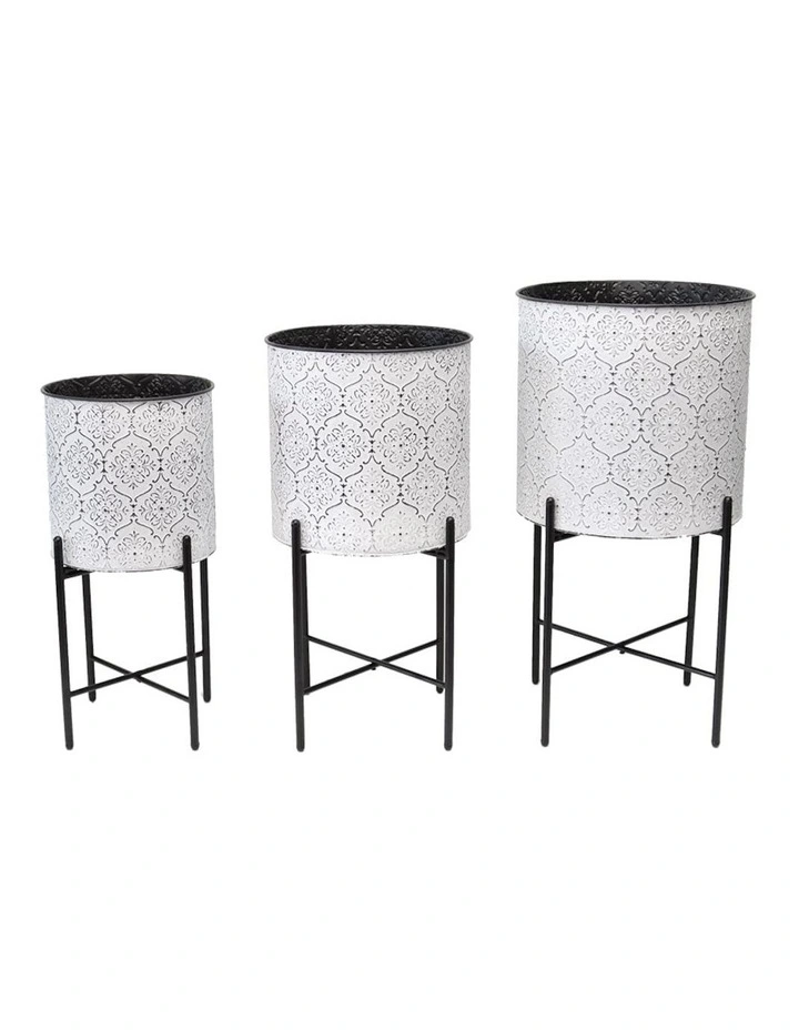 Willow & Silk FrenchChic Pot Planter Stand Set Of 3 In White MYER