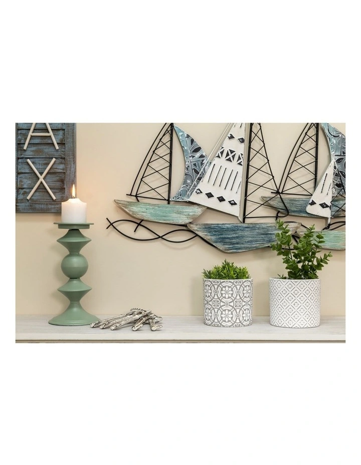 Geometric Detail Candle Holder in Teal image 4