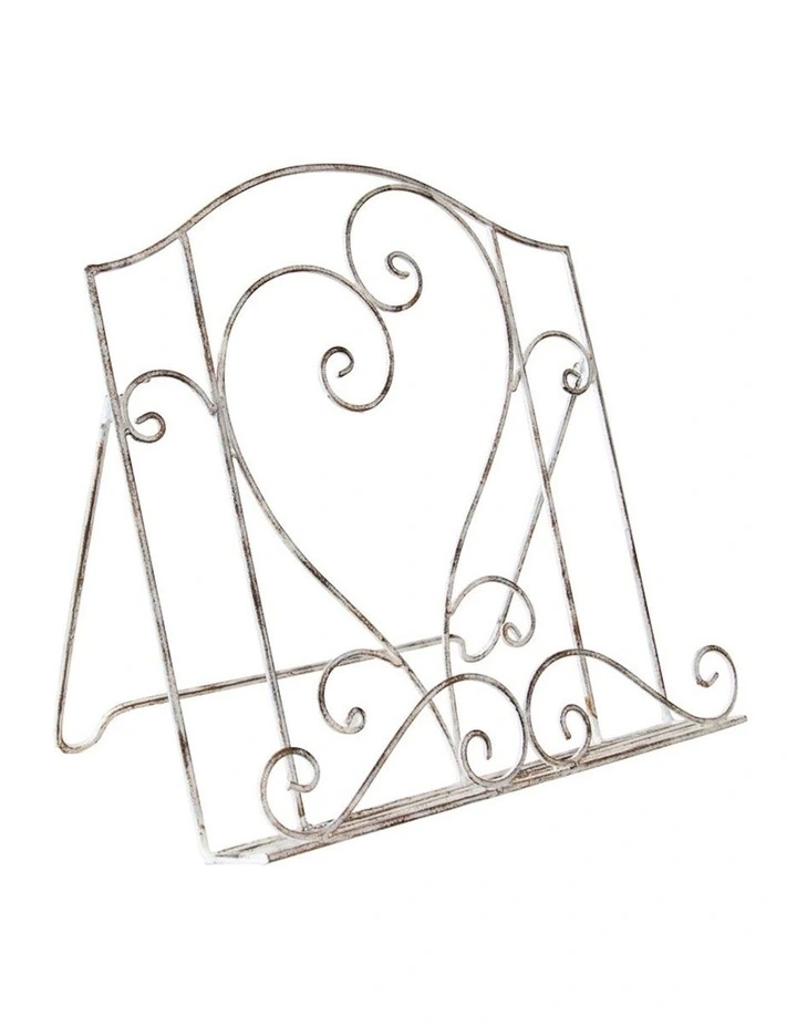 French Provincial Heart Recipe Book Stand in Distressed White image 1