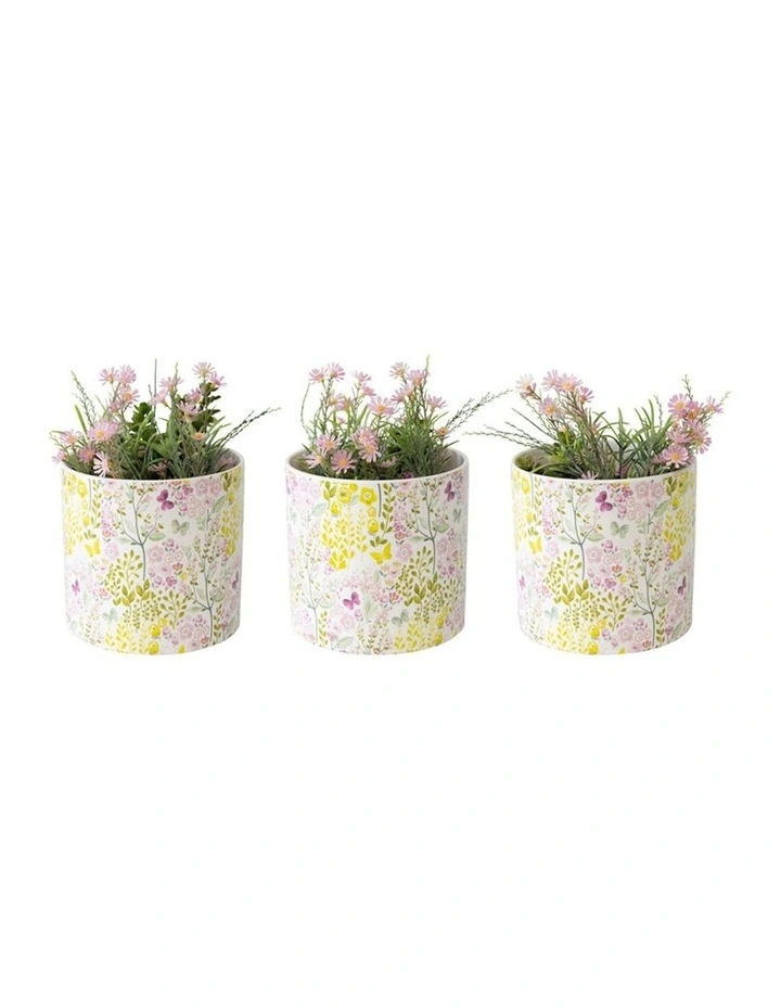Countryside Flowers Porcelain Pot Planters Set of 3 in Yellow/Ivory image 1