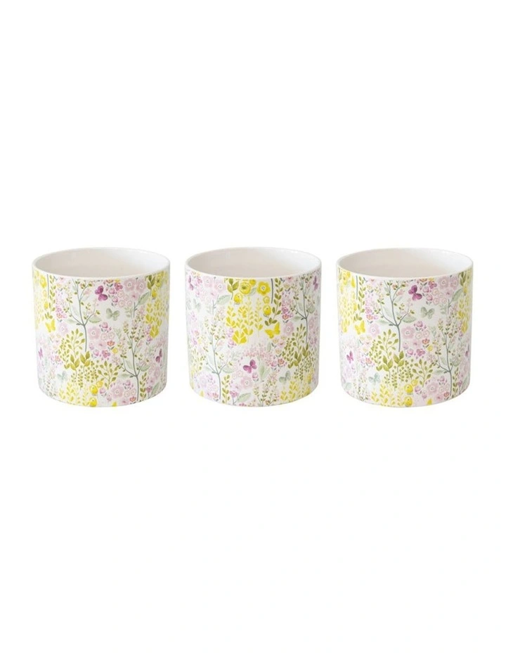 Countryside Flowers Porcelain Pot Planters Set of 3 in Yellow/Ivory image 2