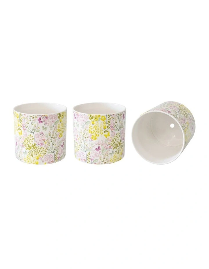 Countryside Flowers Porcelain Pot Planters Set of 3 in Yellow/Ivory image 3