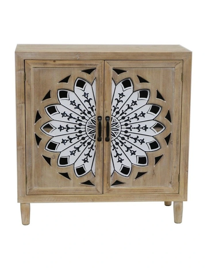 Mandala Flower Wooden Cabinet in Brown image 3
