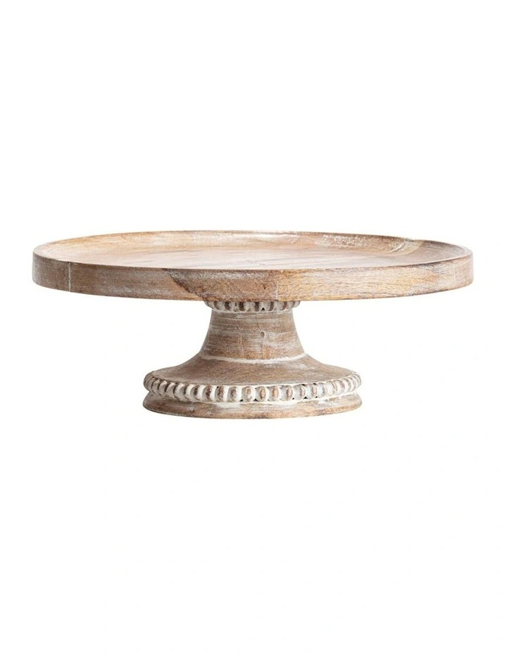 Handcrafted Mangowood Beaded Cake Stand in Natural/Whitewash image 1
