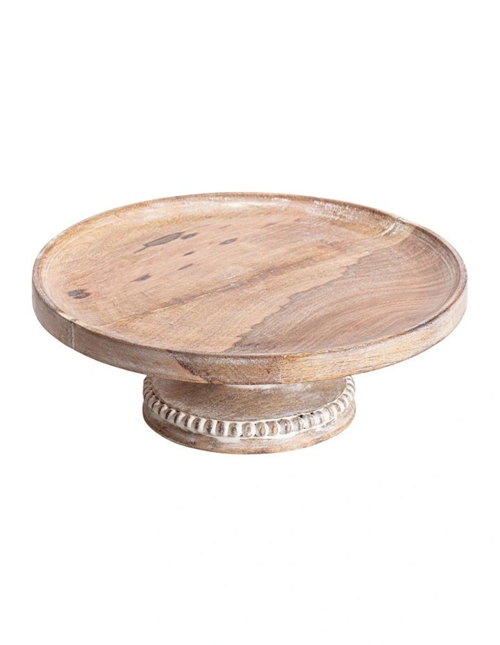 Handcrafted Mangowood Beaded Cake Stand in Natural/Whitewash image 2