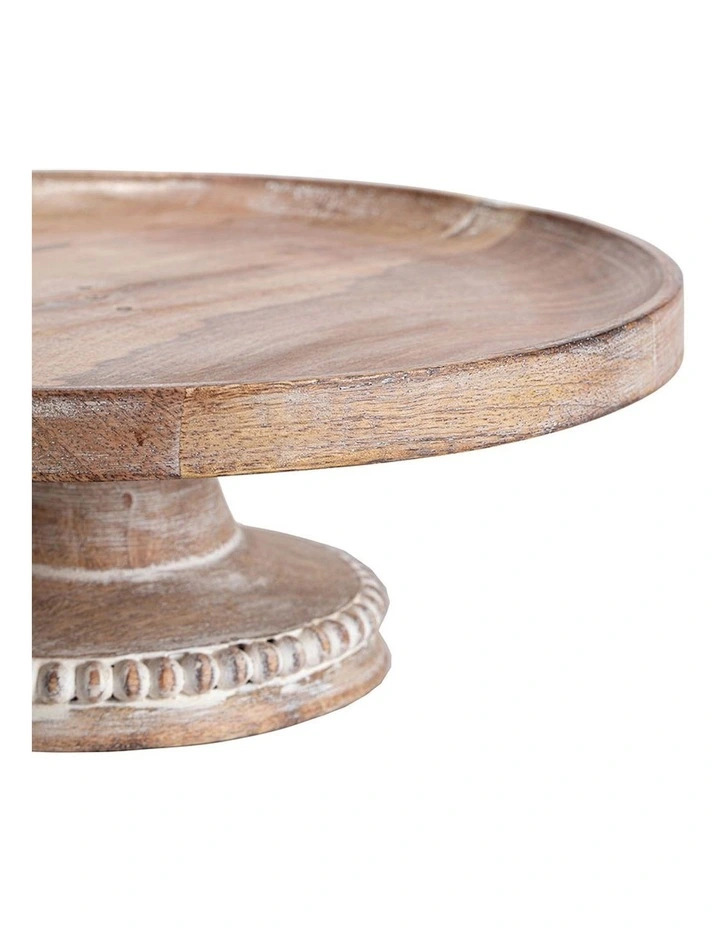Handcrafted Mangowood Beaded Cake Stand in Natural/Whitewash image 3