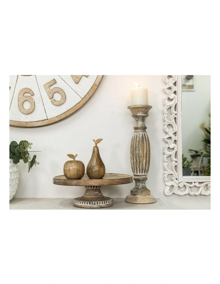 Handcrafted Mangowood Beaded Cake Stand in Natural/Whitewash image 4