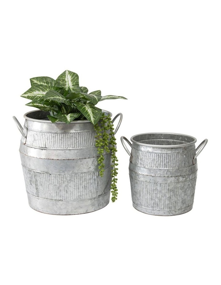 Industro-Chic Barrel Pot Planter Set of 2 in Silver