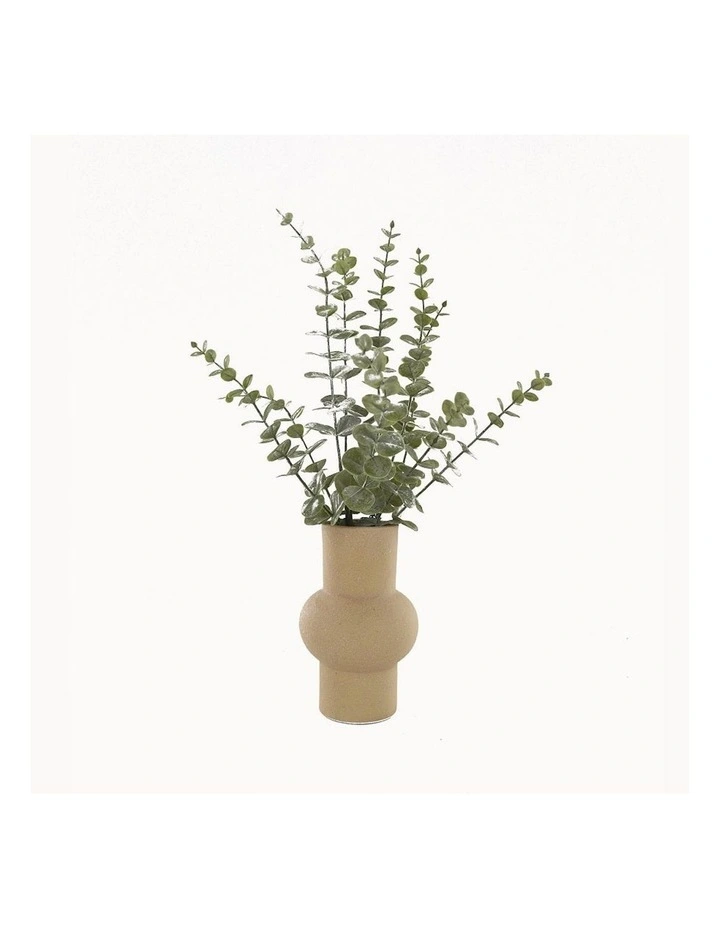 Artificial Eucalyptus Blue Gum in Ceramic Vase in Green/White image 1