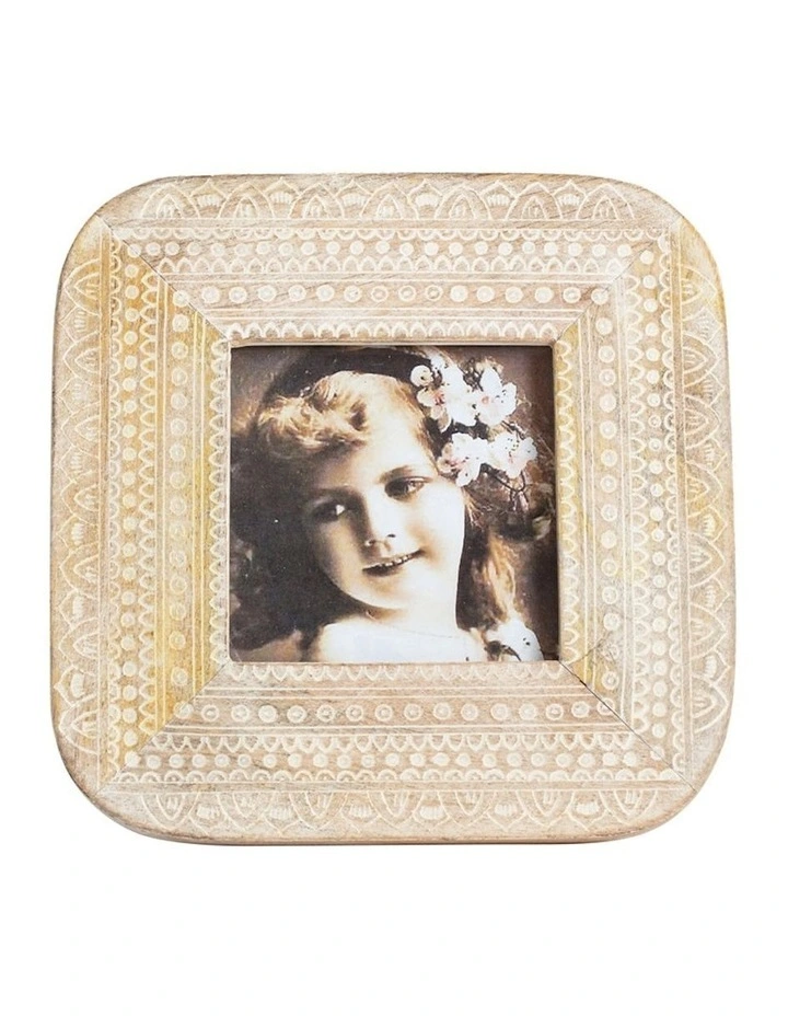 Handcrafted Boho Photo Frame 4x4 in Natural/Distressed White image 1