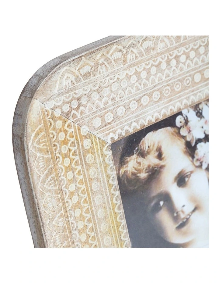 Handcrafted Boho Photo Frame 4x4 in Natural/Distressed White image 2