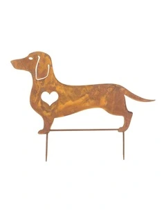 Dachshund Heart Outdoor Garden Stake in Rust