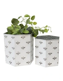 Hexagon Bee Planter Set of 2 in White