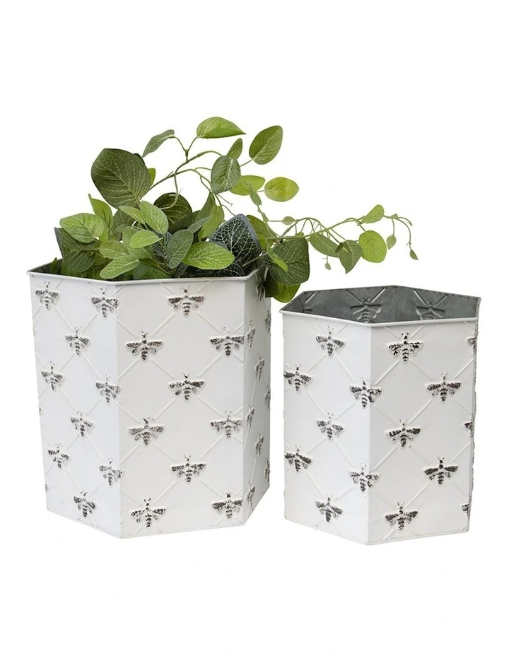 Hexagon Bee Planter Set of 2 in White image 1
