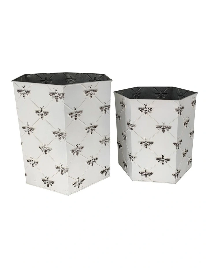 Hexagon Bee Planter Set of 2 in White image 4