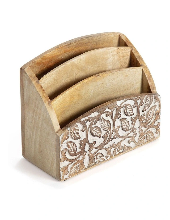 Mango Wood Leaves Letter Holder in Natural image 1