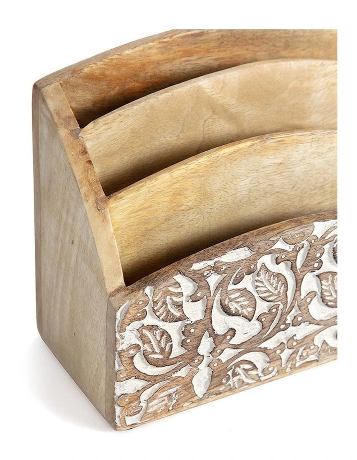 Mango Wood Leaves Letter Holder in Natural image 2