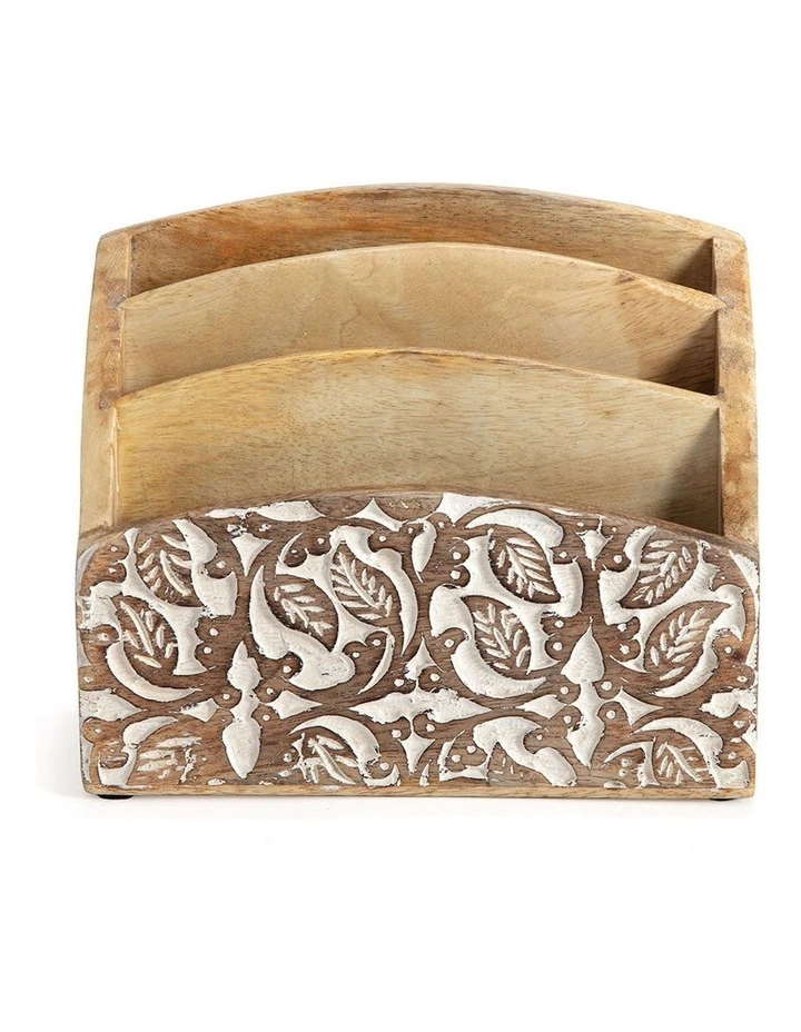 Mango Wood Leaves Letter Holder in Natural image 3
