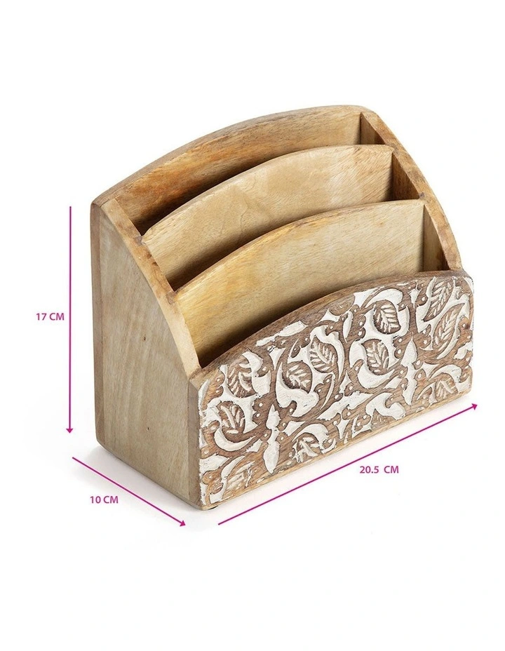 Mango Wood Leaves Letter Holder in Natural image 4
