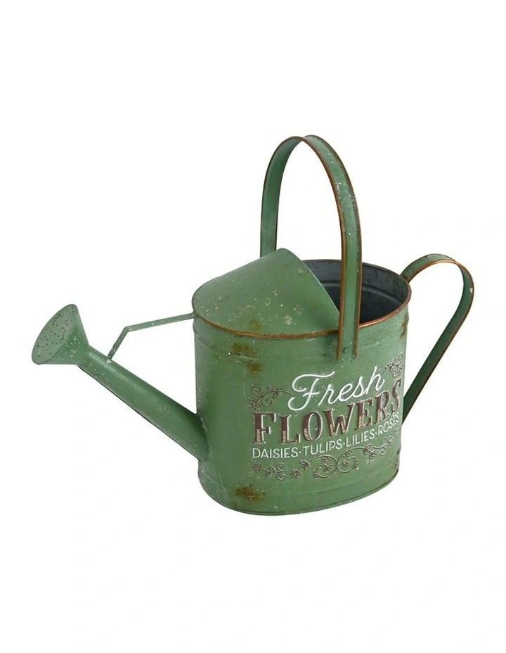 Rustic Fresh Flowers Watering Can in Distressed Green image 2