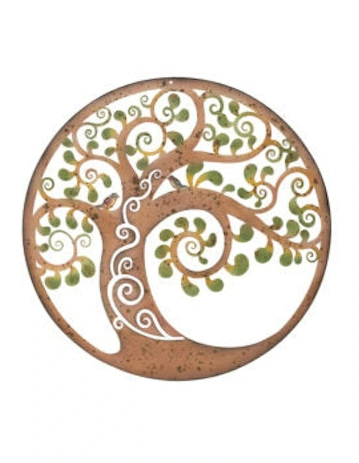 Swirl Tree of Life Laser-Cut Round 60cm Wall Art in Rust/Green image 1