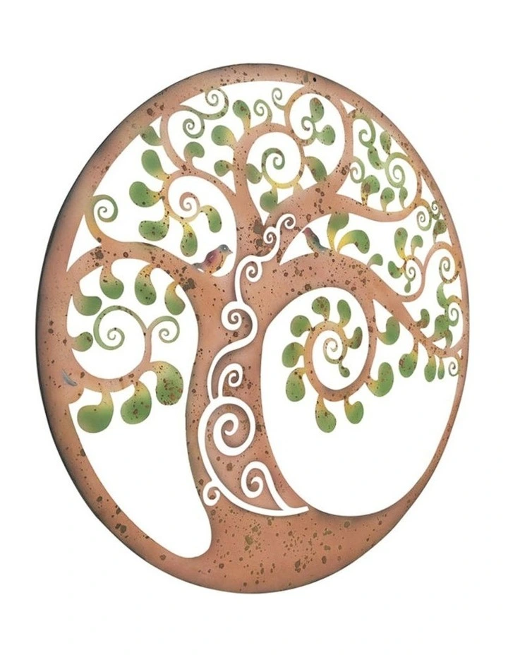 Swirl Tree of Life Laser-Cut Round 60cm Wall Art in Rust/Green image 2
