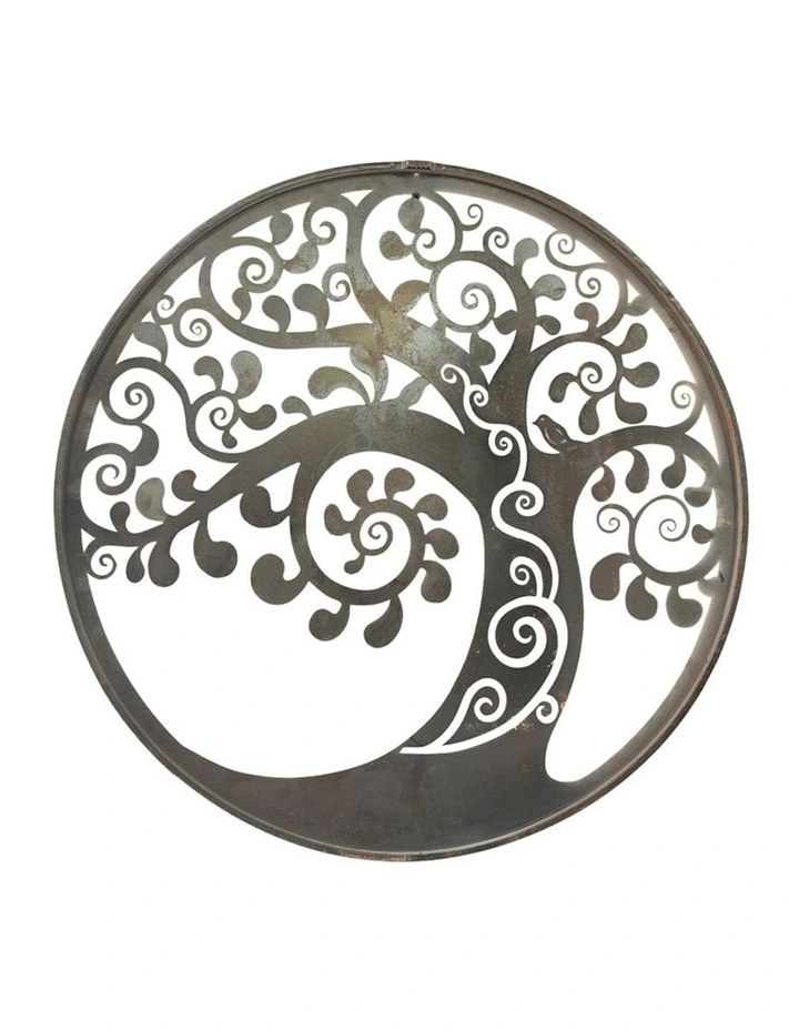 Swirl Tree of Life Laser-Cut Round 60cm Wall Art in Rust/Green image 4