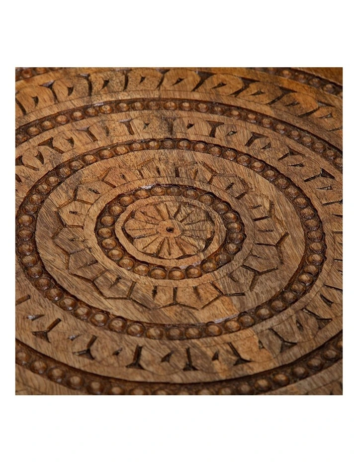 Handcrafted Round Mango Wood Mandala Tray in Natural image 4