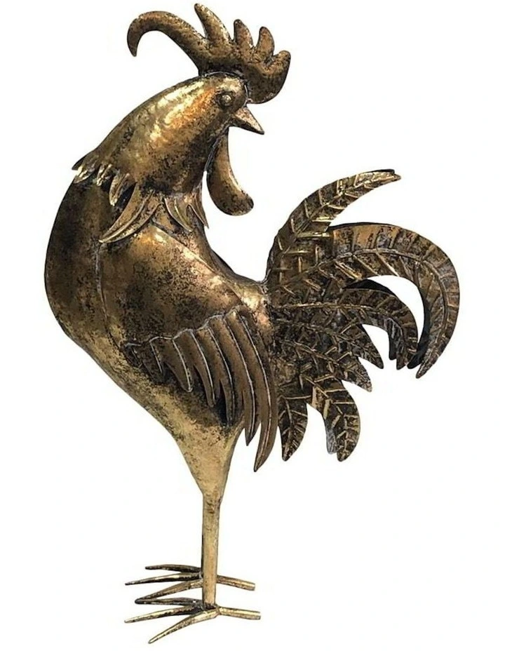 Metal Animal Golden Rooster Facing Back 58cm in Distressed Gold image 1