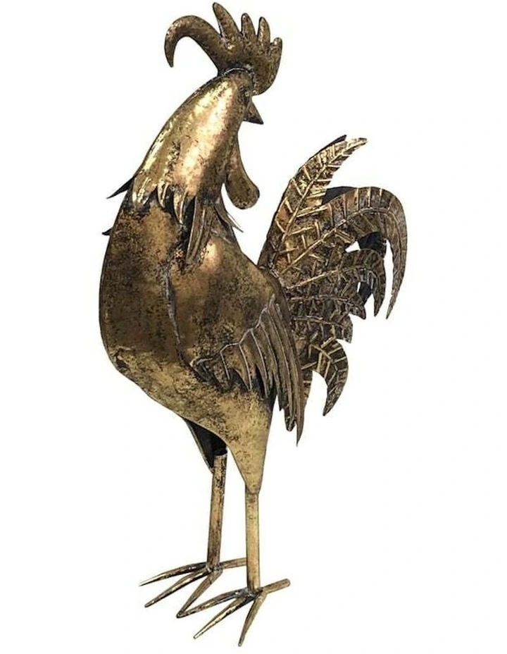 Metal Animal Golden Rooster Facing Back 58cm in Distressed Gold image 2