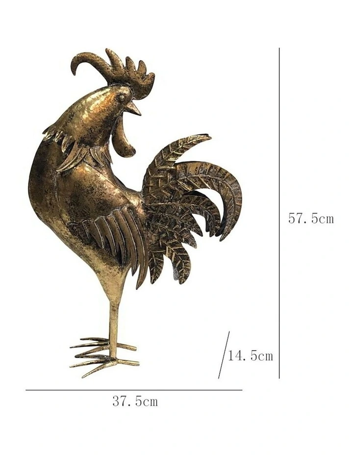 Metal Animal Golden Rooster Facing Back 58cm in Distressed Gold image 3