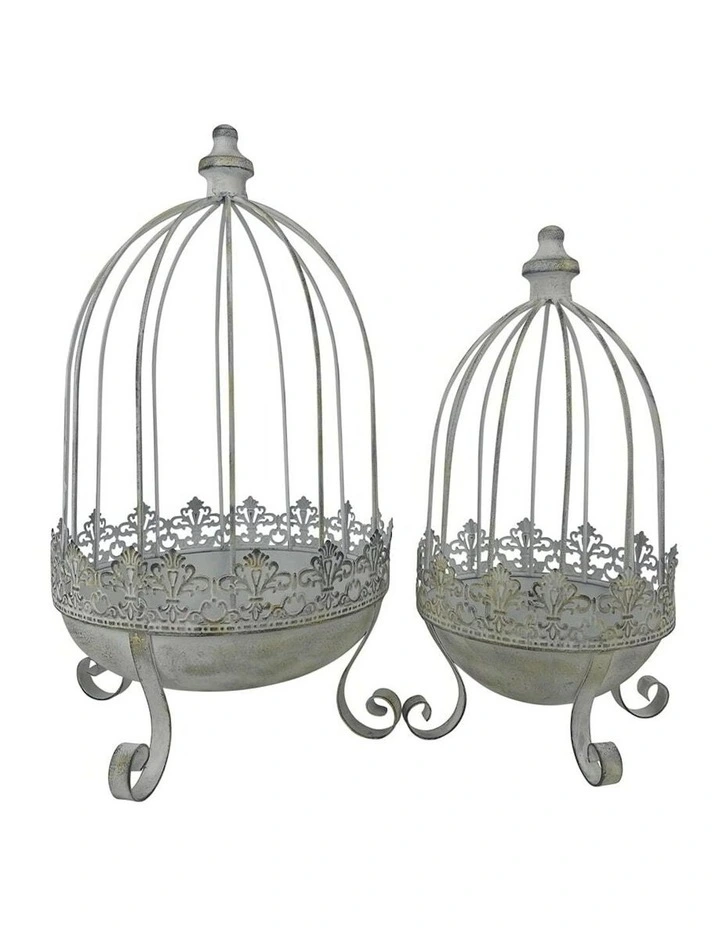 Nested Cloche Planters on Designer Stands Set of 2 in Distressed Green image 1