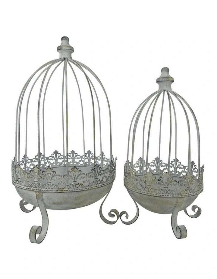 Nested Cloche Planters on Designer Stands Set of 2 in Distressed Green image 2