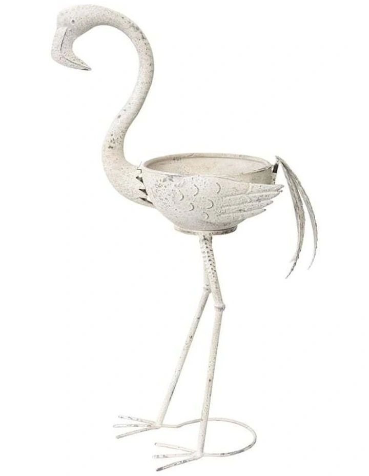 Big Bird Pot Metal Flamingo Planter in Distressed White image 3
