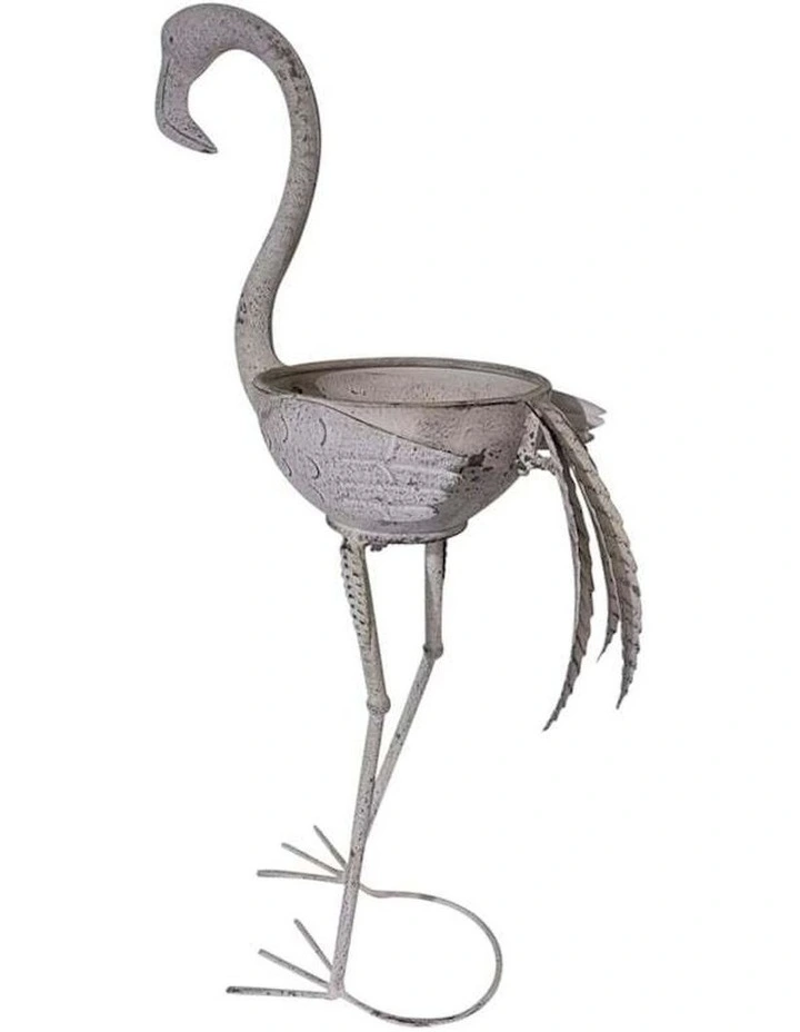 Big Bird Pot Metal Flamingo Planter in Distressed White image 6