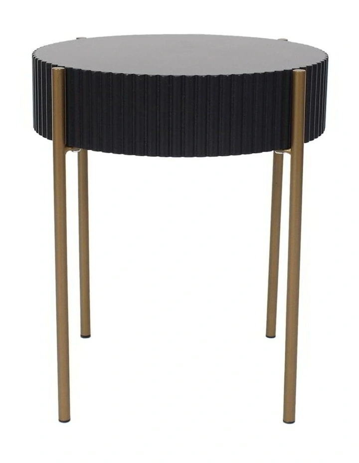 Round Ribbed Tall Coffee Table in Black/Gold image 1