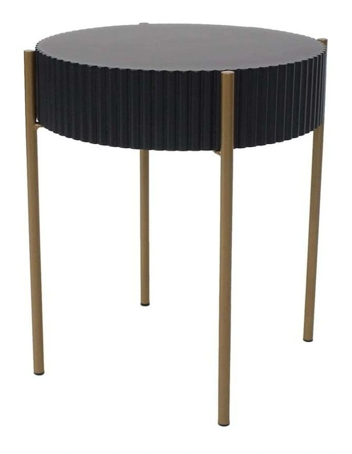 Round Ribbed Tall Coffee Table in Black/Gold image 2