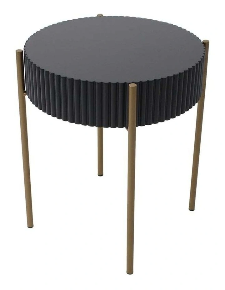 Round Ribbed Tall Coffee Table in Black/Gold image 3