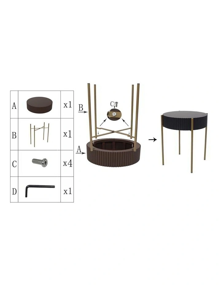 Round Ribbed Tall Coffee Table in Black/Gold image 4