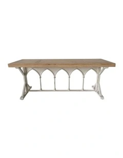 Martinique Wooden Metal Bench Console Table in Natural/Distressed White