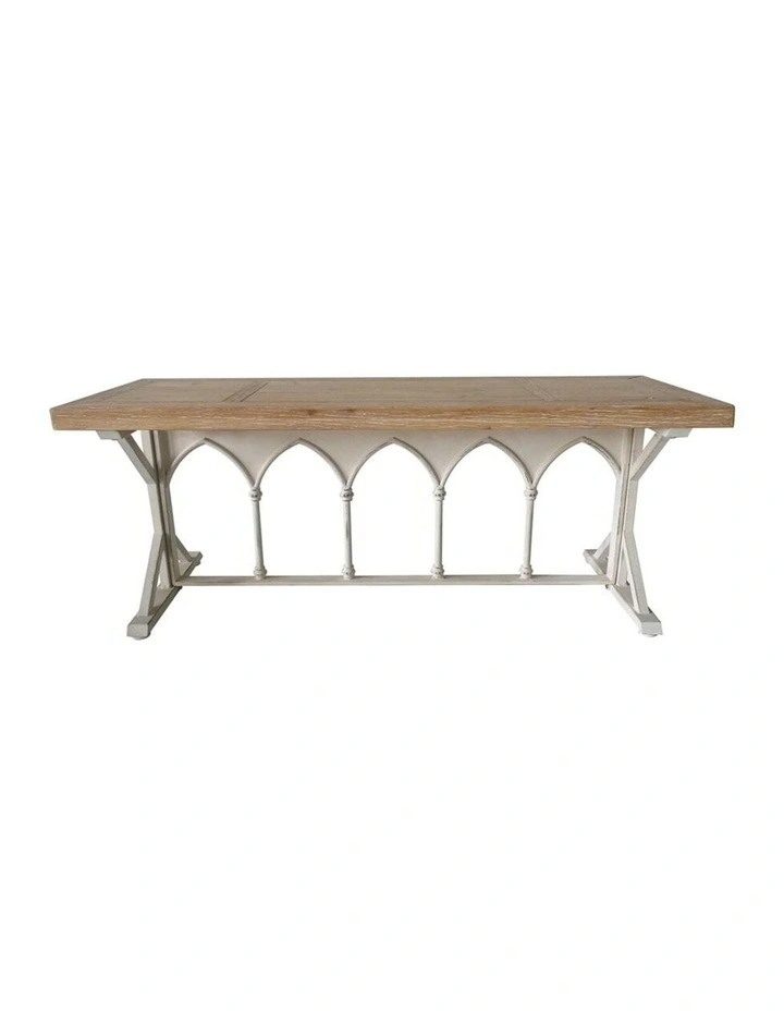 Martinique Wooden Metal Bench Console Table in Natural/Distressed White image 1