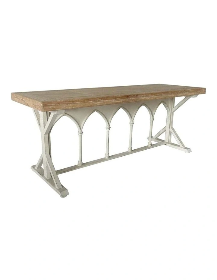 Martinique Wooden Metal Bench Console Table in Natural/Distressed White image 2