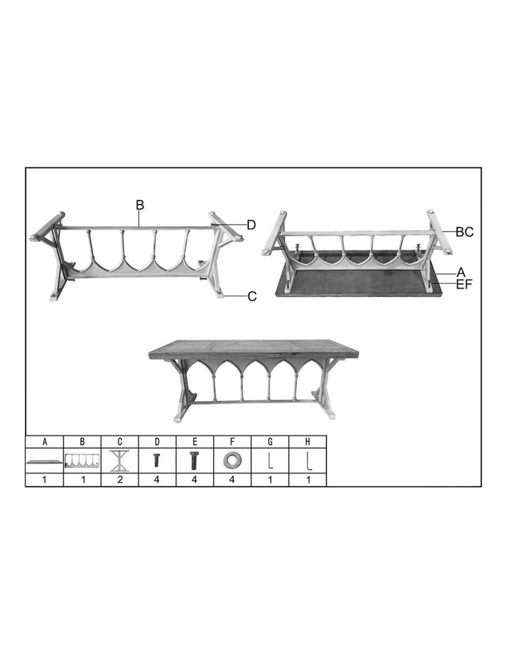 Martinique Wooden Metal Bench Console Table in Natural/Distressed White image 4